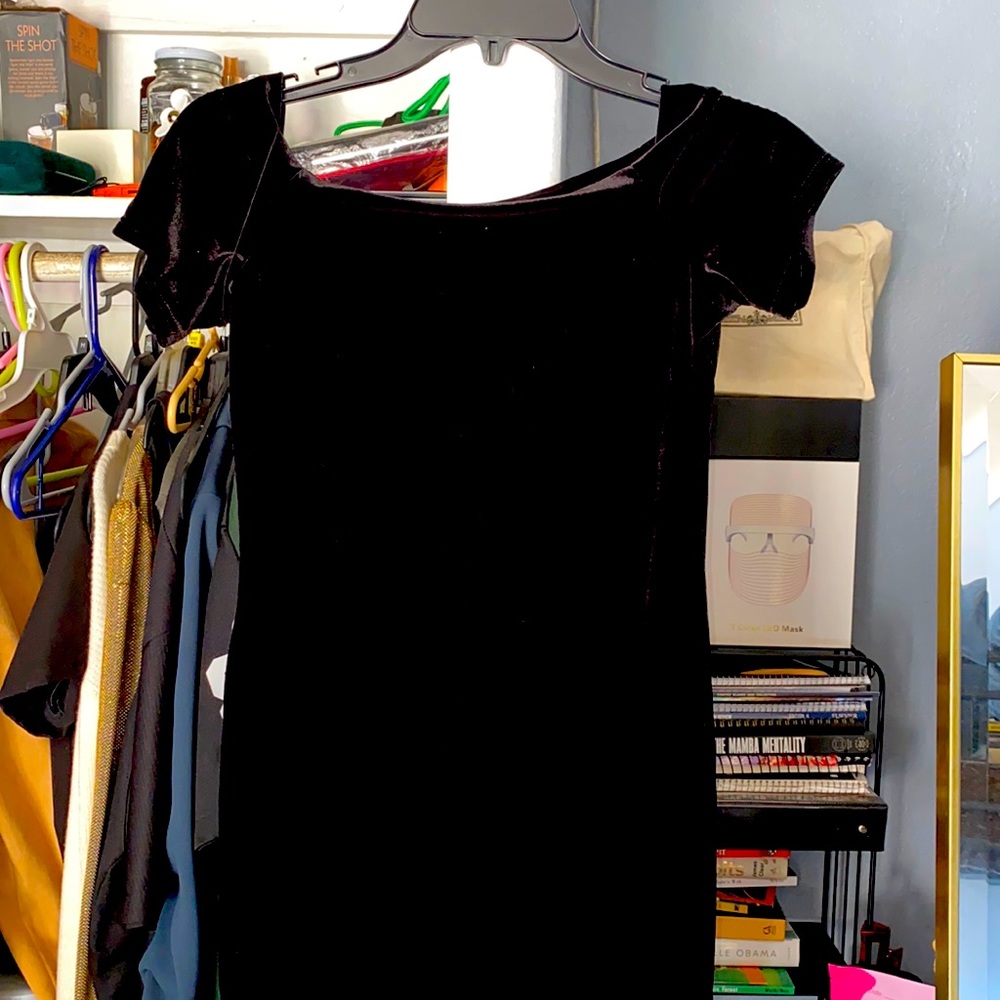 Velvet off shoulder black dress